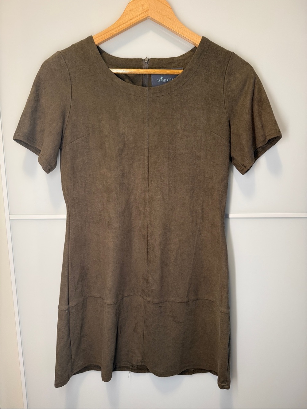 Paper Crane Olive Short Sleeve Suede Dress